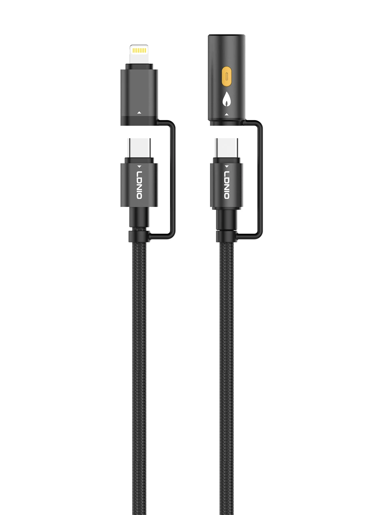 LDNIO LC20 65W Lighting & USB-C to USB-C & Cigarette Lighter 1.2m - Black